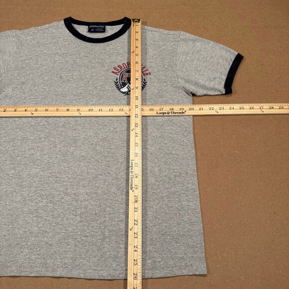 Y2K Aeropostale Ringer T-Shirt Track & Field A87 Logo Gray Black Trim Size M - Picture 6 of 6